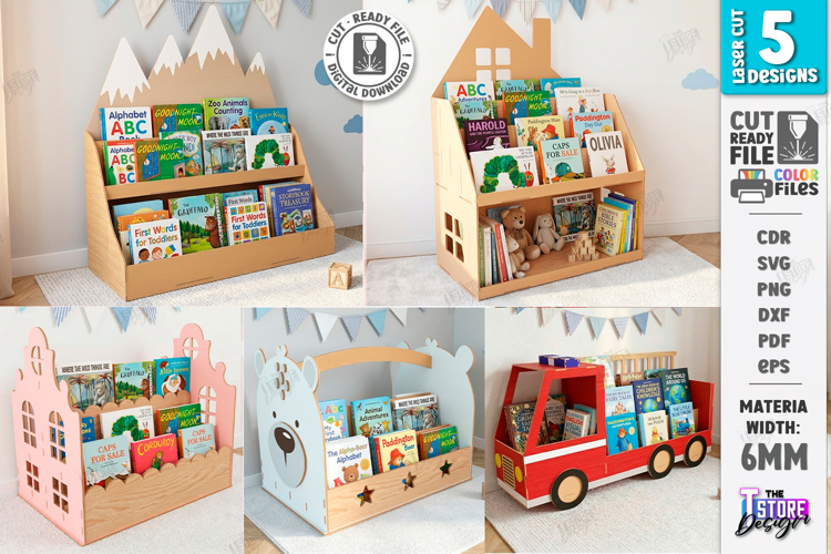 Kids Bookshelf Laser Cut Bundle | Nursery Decor | Kids Laser