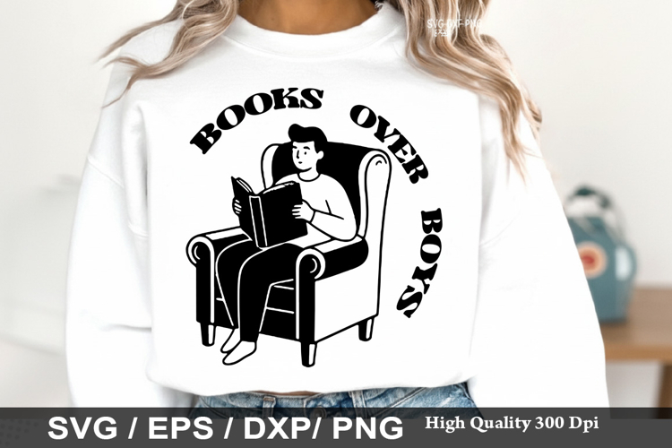 Books Over Boys - Reading Books SVG Design