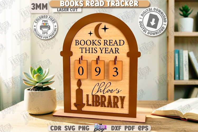 Books Read Tracker Laser Cut |3D Laser| Bookshelf Decor SVG