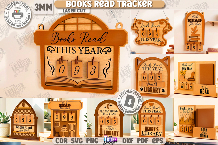 Books Read Trackers Laser Cut Bundle|Bookshelf Decor|Library