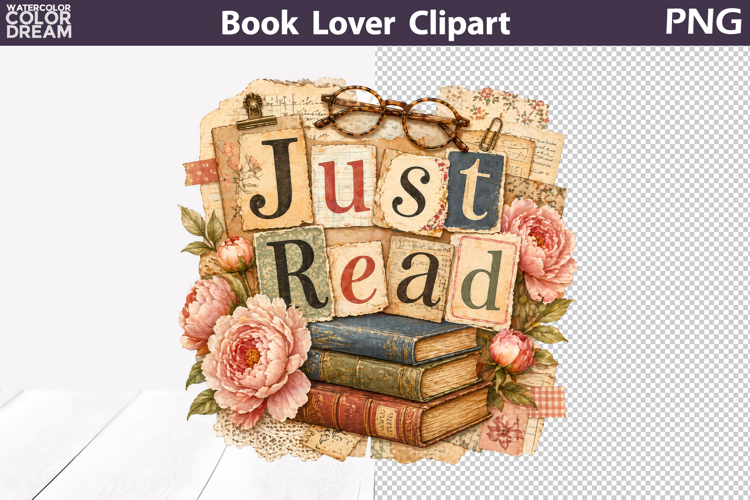 Just Read Clipart | Book Lover Sublimation