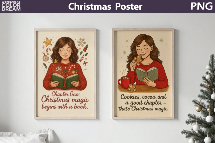 Bookish Christmas Poster | Cozy Reading Sublimation