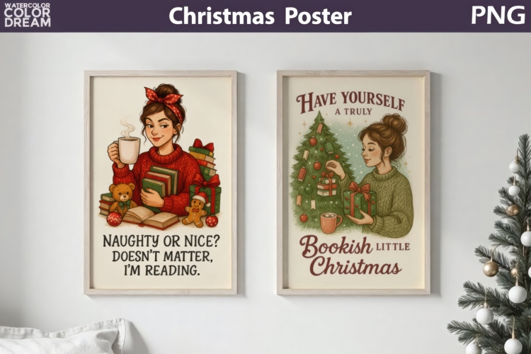 Bookish Christmas Poster | Cozy Reading Sublimation