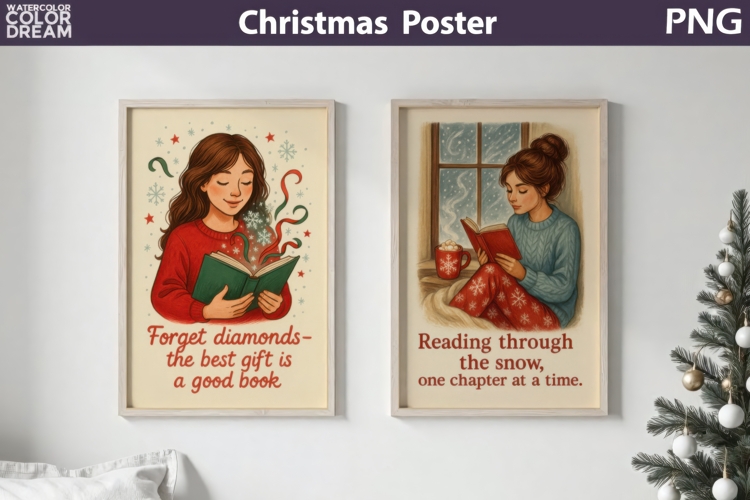Bookish Christmas Poster | Cozy Reading Sublimation