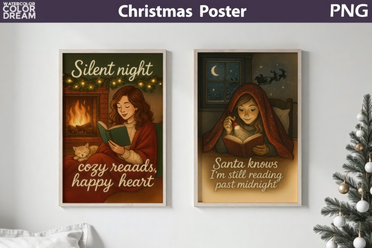 Bookish Christmas Poster | Cozy Reading Sublimation