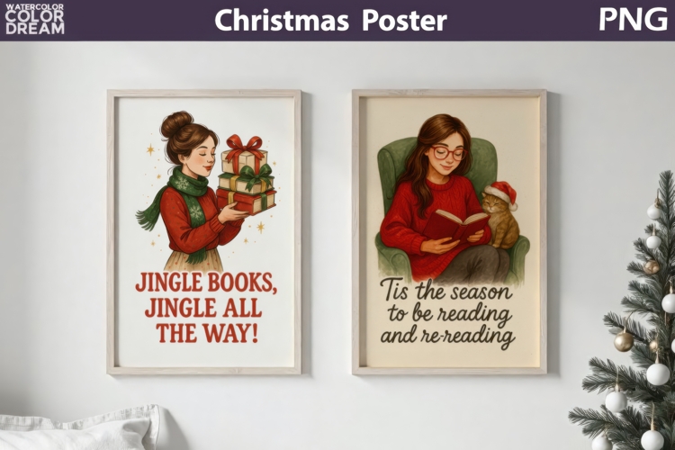 Bookish Christmas Poster | Cozy Reading Sublimation