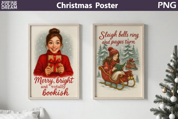 Bookish Christmas Poster | Cozy Reading Sublimation