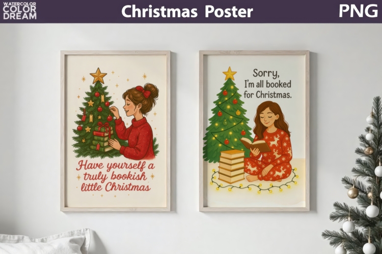 Bookish Christmas Poster | Cozy Reading Sublimation
