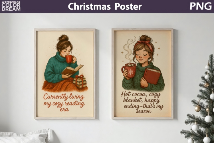 Bookish Christmas Poster | Cozy Reading Sublimation
