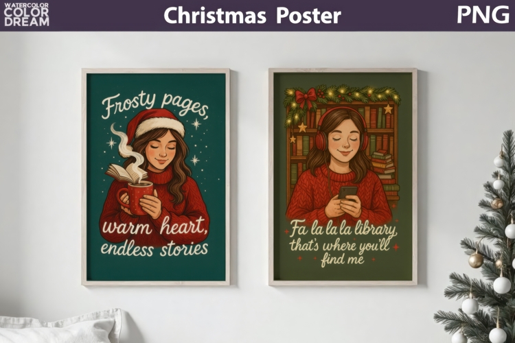 Bookish Christmas Poster | Cozy Reading Sublimation