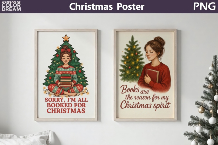 Bookish Christmas Poster | Cozy Reading Sublimation