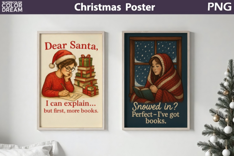 Bookish Christmas Poster | Cozy Reading Sublimation