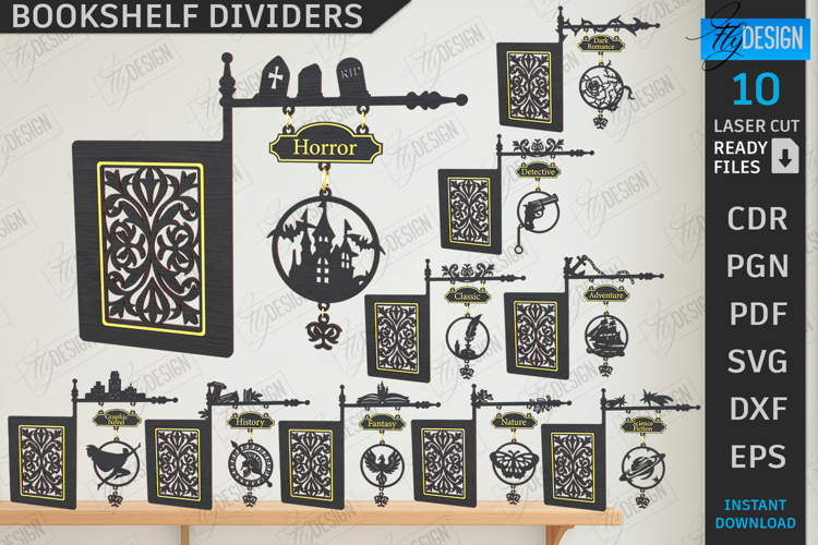 Bookshelf Dividers Laser Cut Bundle | Library Shelf Dividers