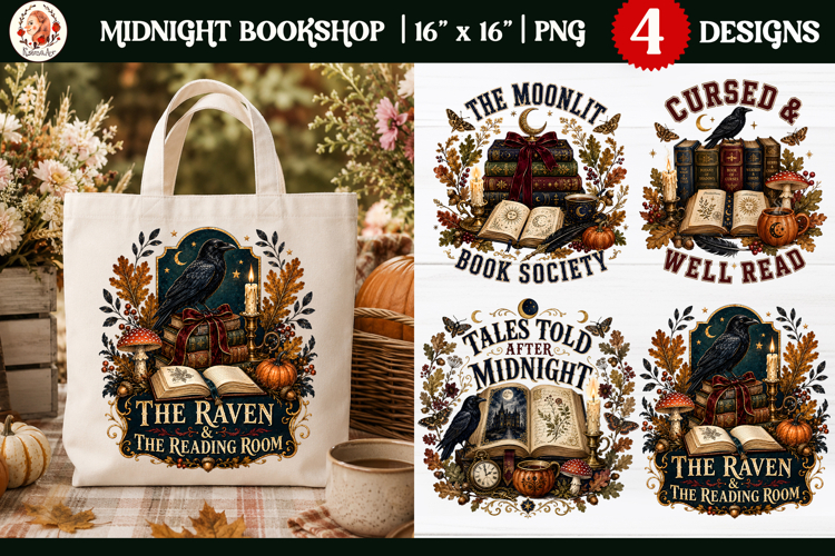 Midnight Bookshop Halloween tote bag | cozy dark academia