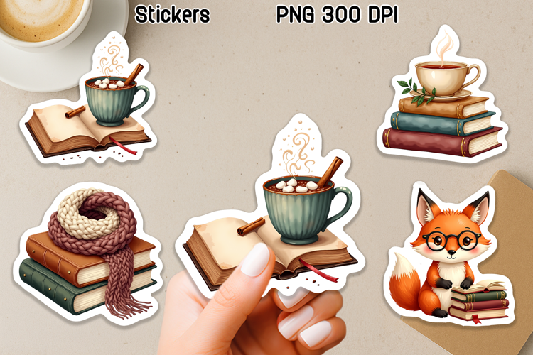 Cozy Book Lover Stickers PNG | Printable book stickers