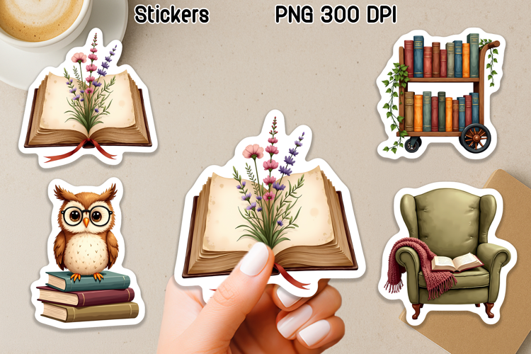 Cozy Book Lover Stickers PNG Printable