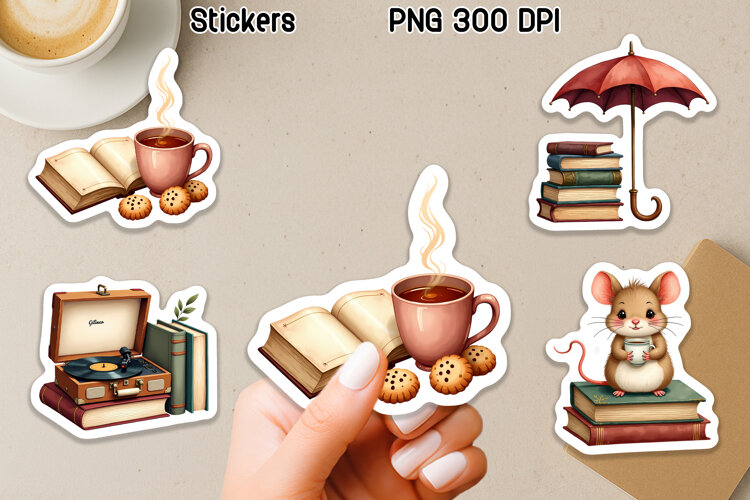 Cozy Reading Stickers PNG, Cute Book Lover PNG example image 1