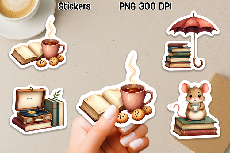 Cozy Reading Stickers PNG, Cute Book Lover PNG