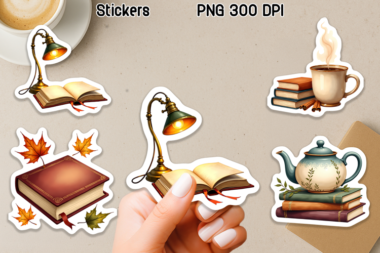 Cozy Bookish Stickers PNG