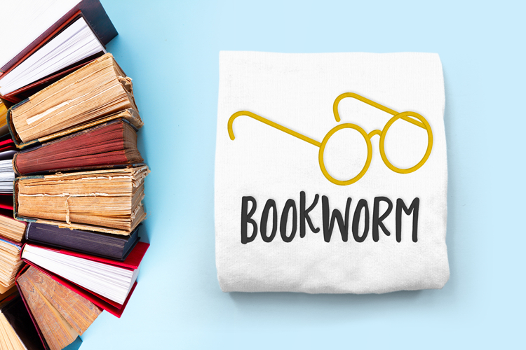 Bookworm Round Glasses Applique Embroidery File