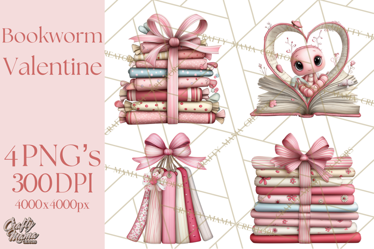 Valentine Reader Worm Clipart, Cute Bookworm Valentine Art