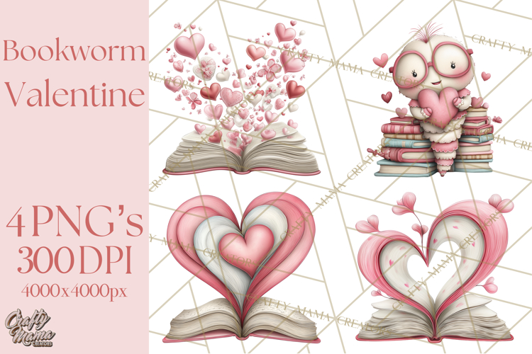 Valentine Reader Worm Clipart, Cute Bookworm Valentine Art