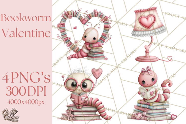 Valentine Reader Worm Clipart, Cute Bookworm Valentine Art