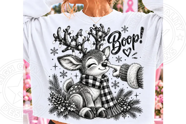 Boop! Christmas Reindeer PNG | Cute Santa Hand & Lights Subl