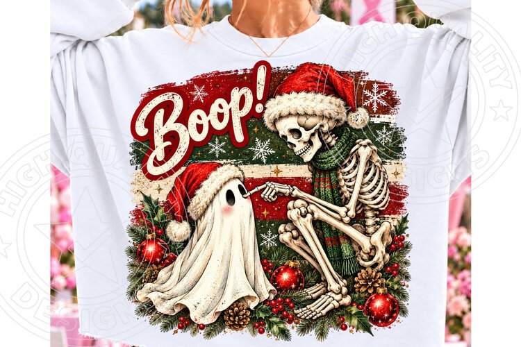 Boop! Christmas Skeleton & Ghost PNG | Funny Holiday Sublima example image 1