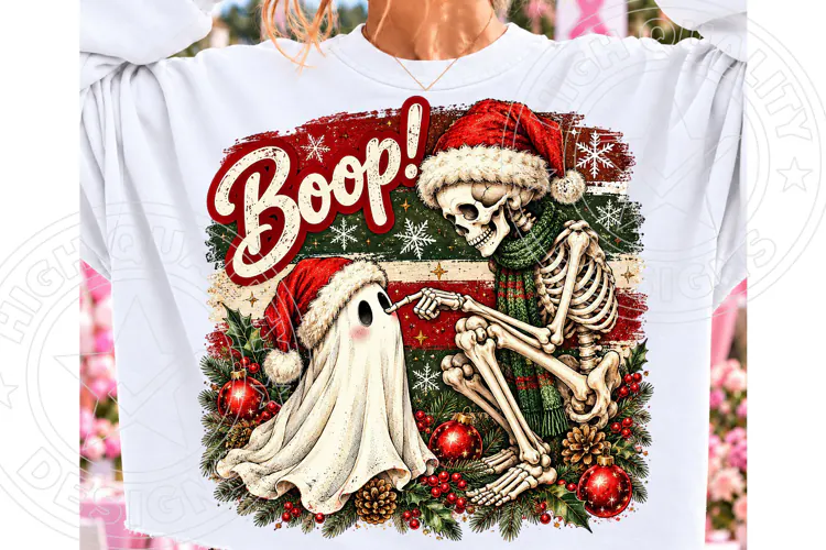 Boop! Christmas Skeleton & Ghost PNG | Funny Holiday Sublima