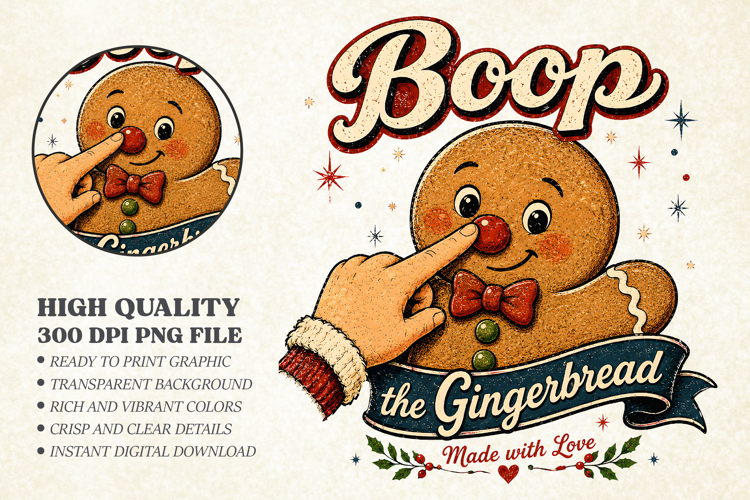 Boop the Gingerbread PNG, Vintage Christmas Sublimation