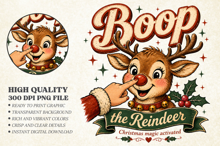 Boop the Reindeer PNG ,Vintage Christmas Sublimation Design