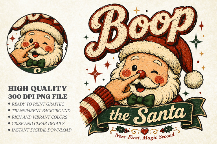 Boop the Santa PNG, Vintage Christmas Sublimation Design
