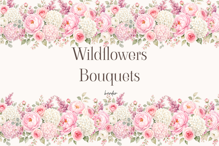 Wildflower Bouquet Border Watercolor Floral Clipart
