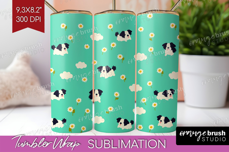 Border Collie Dog Tumbler Wrap Cute Chibi Puppy Tumbler PNG