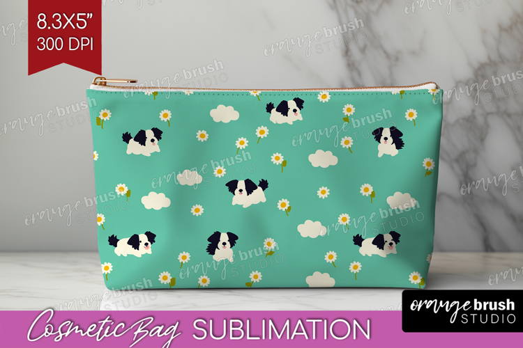 Border Collie Dog Cosmetic Bag Cute Chibi Puppy Makeup Bag
