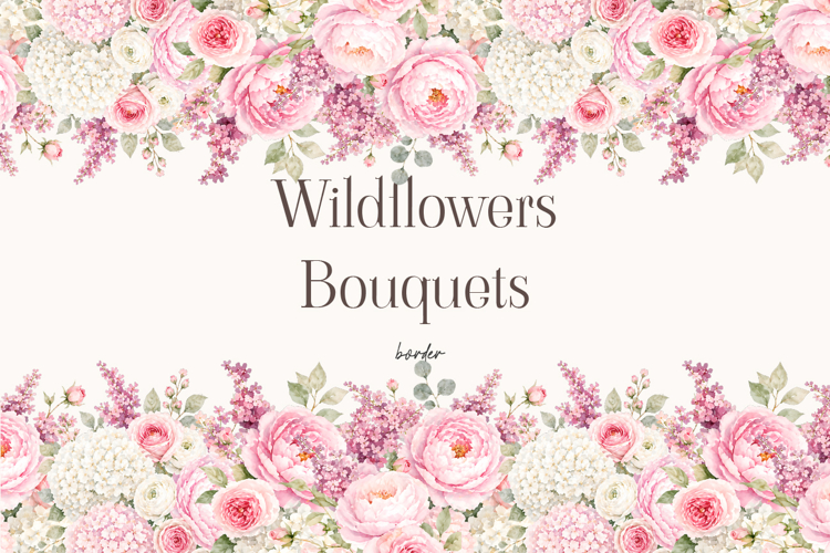Wildflower Bouquet Border Watercolor Floral Clipart