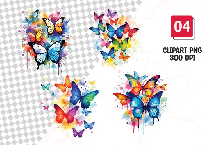 Colorful butterfly watercolor clipart sublimation