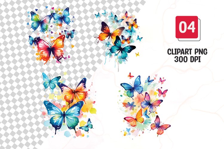 Colorful butterfly watercolor clipart sublimation