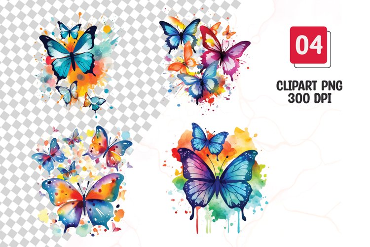 Colorful butterfly watercolor clipart sublimation