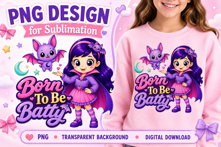 Born To Be Batty PNG Design, Girl Vampire Bat PNG,