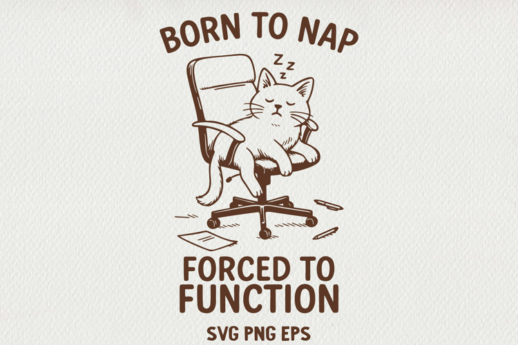 Sarcastic Cat Illustration Funny Lazy Line Art Kitty SVG PNG