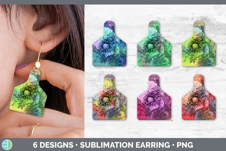 Botanical Cow Tag Earring | Sublimation Cattle Ear Tag