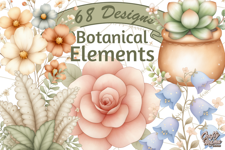 Botanical Clipart Leaves Flowers Succulents Branches PNG
