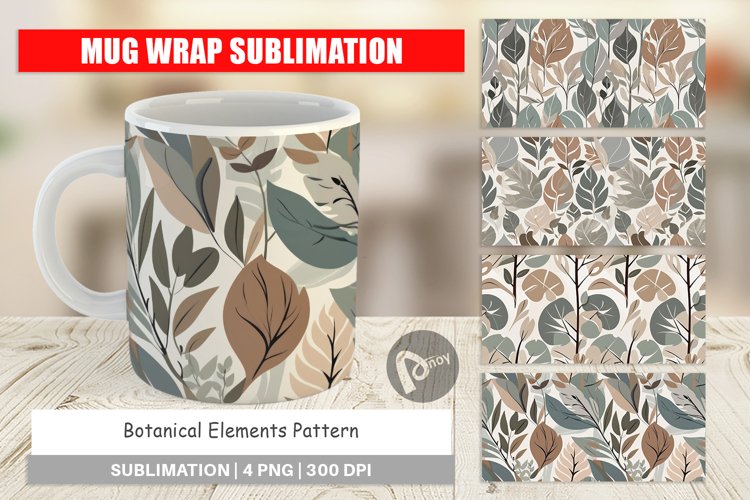 Mug Wrap Design Botanical Elements Pattern