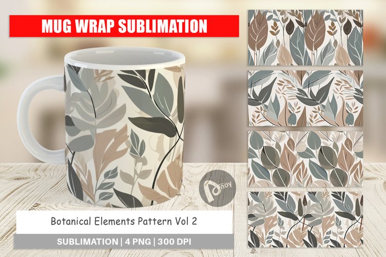 Mug Wrap Design Botanical Elements Pattern