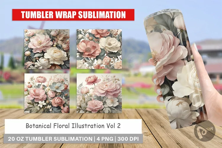 Tumbler Sublimation Wrap Botanical Floral