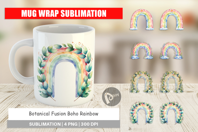 Botanical Boho Rainbow Mug Wrap