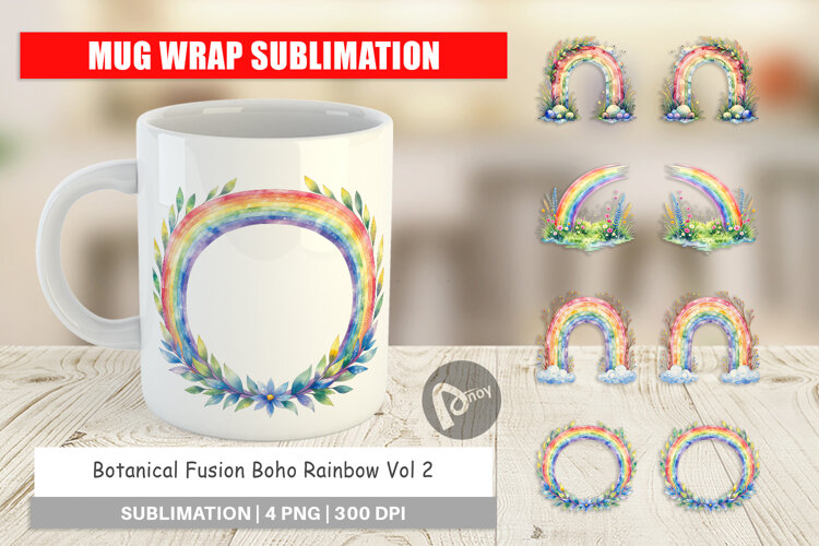 Botanical Boho Rainbow Mug Wrap example image 1
