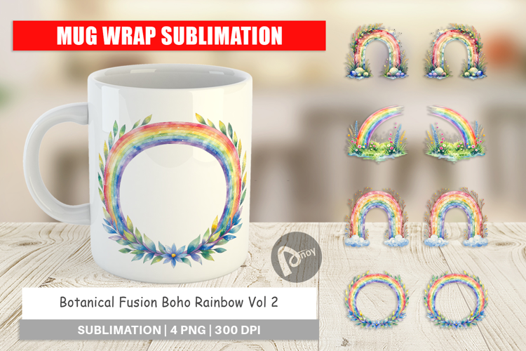 Botanical Boho Rainbow Mug Wrap